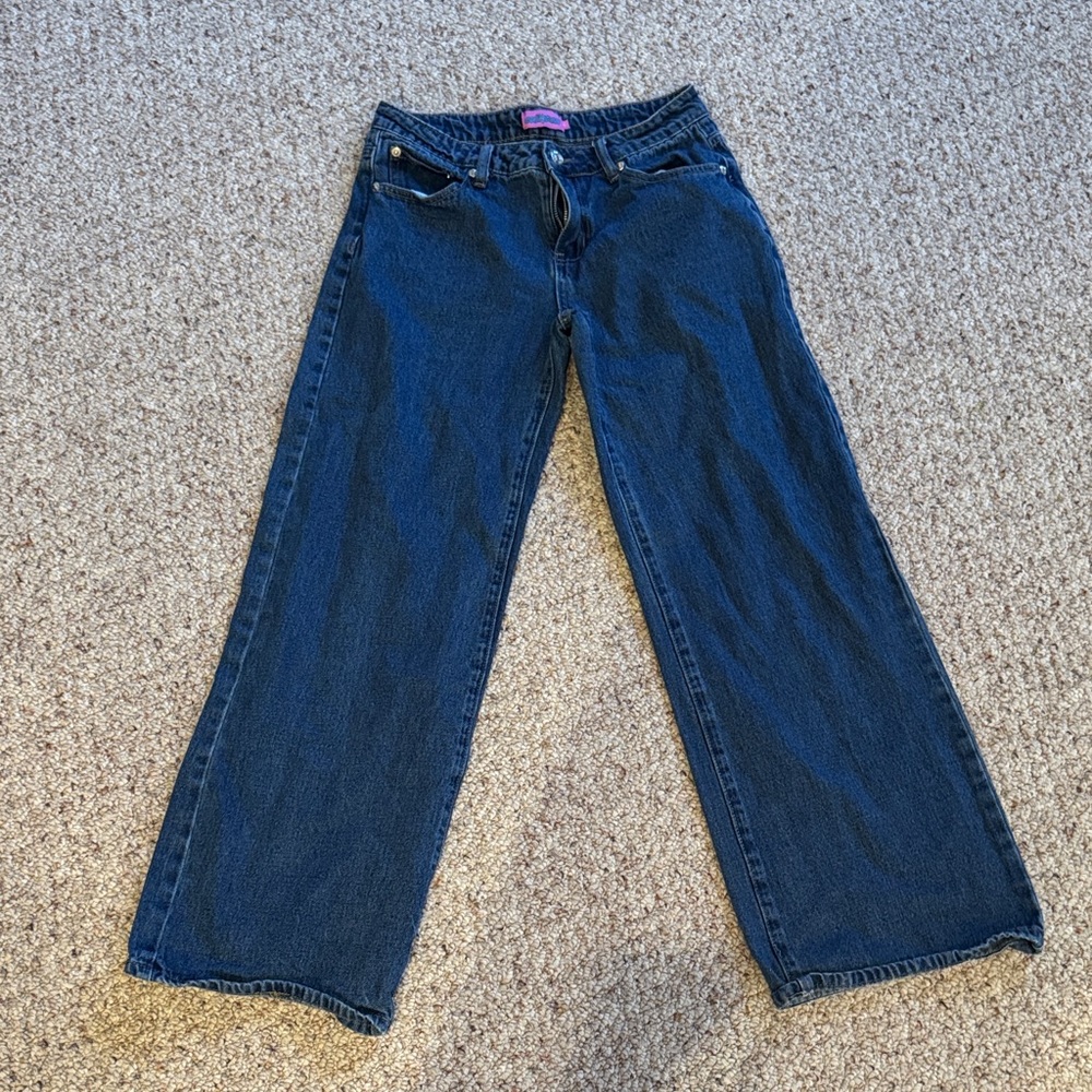 Edikted classic blue women’s low rise wide leg jeans